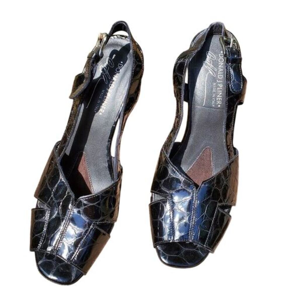 Donald J Pliner Crocodile Patent Leather Cone Heel Slingback Sandals Size 9.5